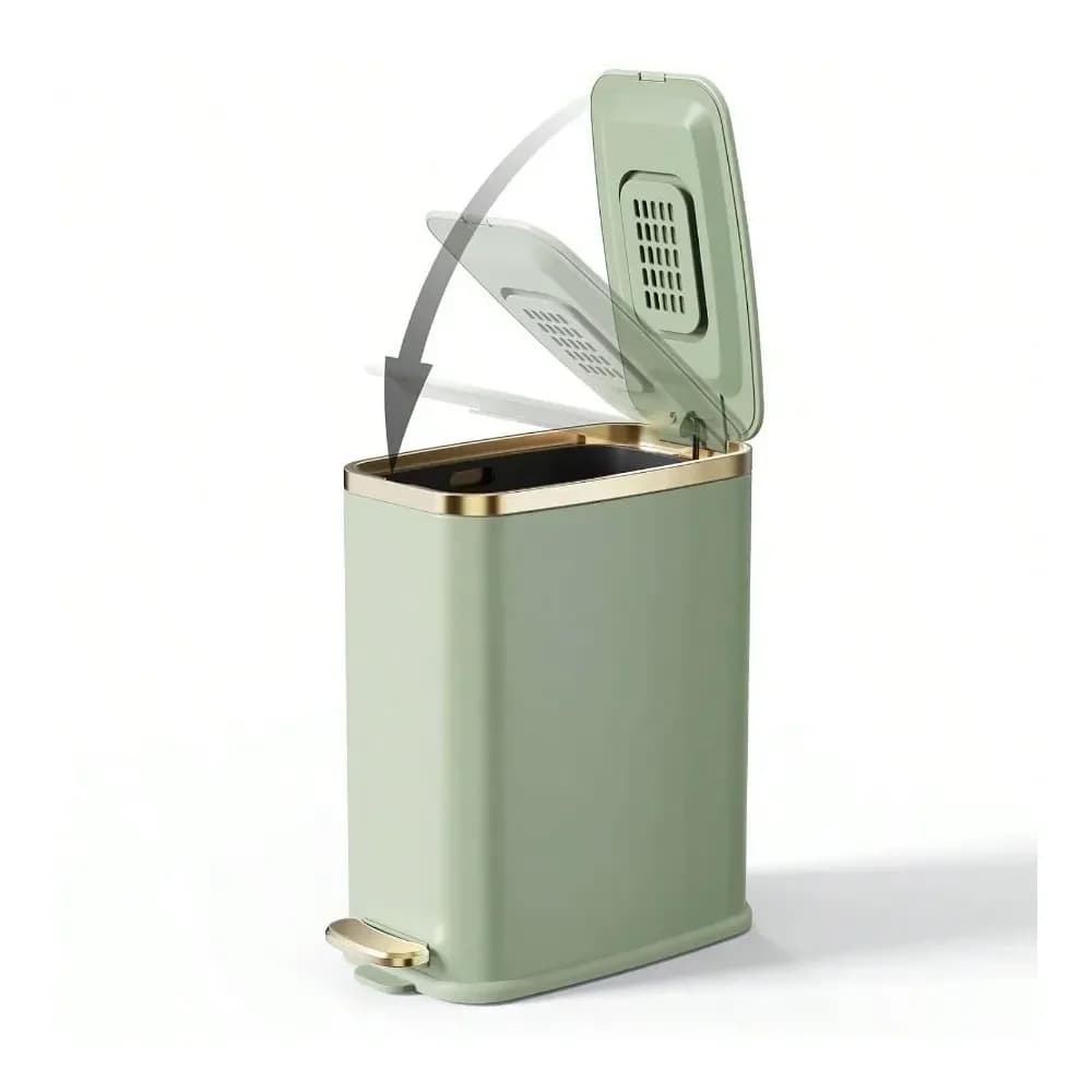 Cestino per Bagno con Coperchio a Chiusura Morbida 5L (1.3 Gal) - Pattumiera Sottile in Metallo con Pedale, Rettangolare e Stretta per Ufficio, Camera da Letto