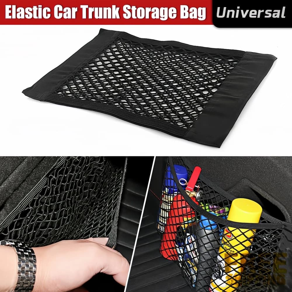 Universal 1pc Car Trunk Mesh Organizer Car Back Rear Tail Storage Net Seat Back Pocket Trunk Bag Auto Magic Tape Seat Back Bag