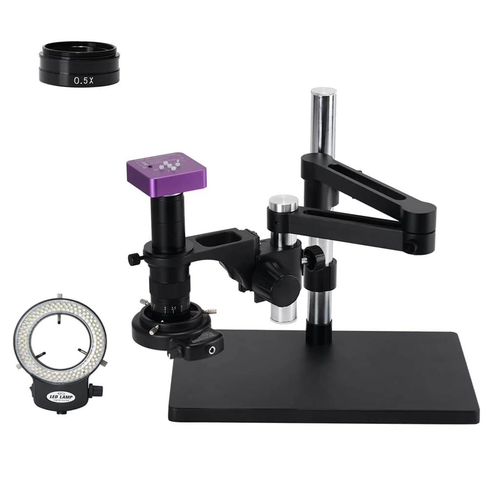 Microscopio industriale flessibile con braccio oscillante da 51 MP Fotocamera 1080P 60FPS Obiettivo con attacco C 180x Microscopio con luce a 144 LED per riparazioni mobili