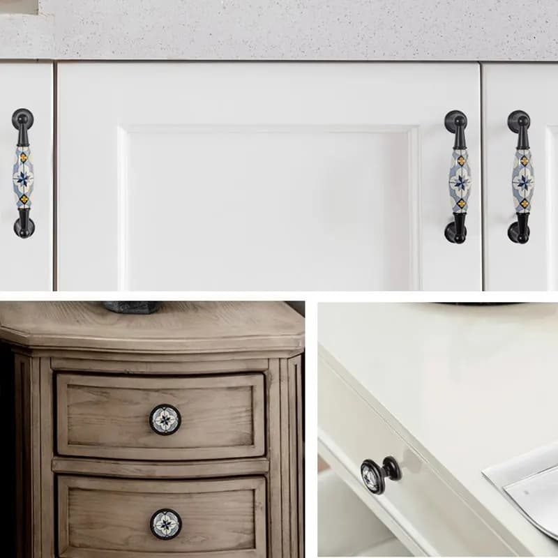 2 maniglie e pomelli per porte a forma di fiore blu, maniglie per mobili nordici, pomelli e maniglie per cassetti e armadietti da cucina con viti