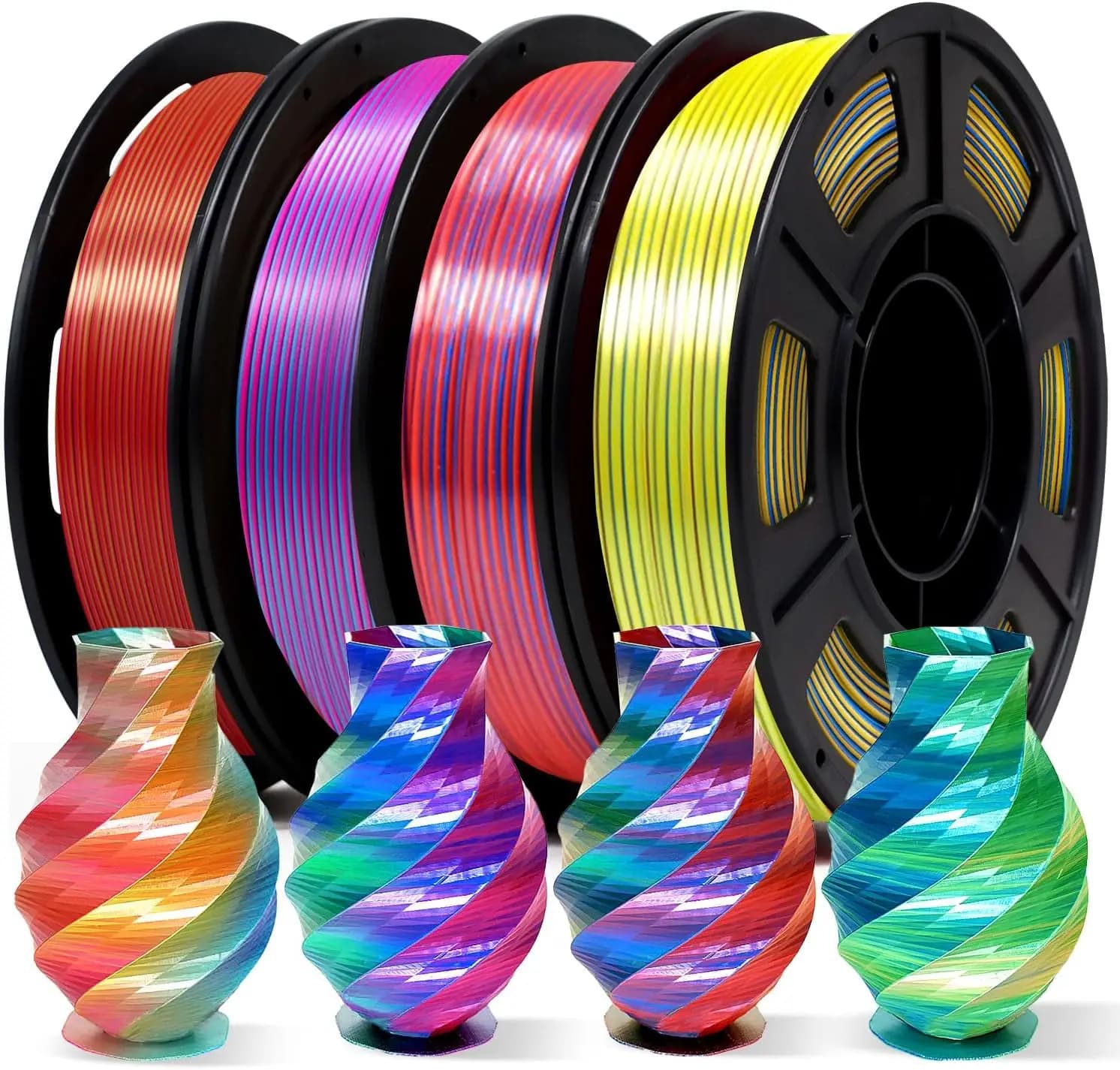 3D Printer Filament Triple Silk Filament 1.75 mm, 250 g x 4 packaging, multicolored filament as rainbow