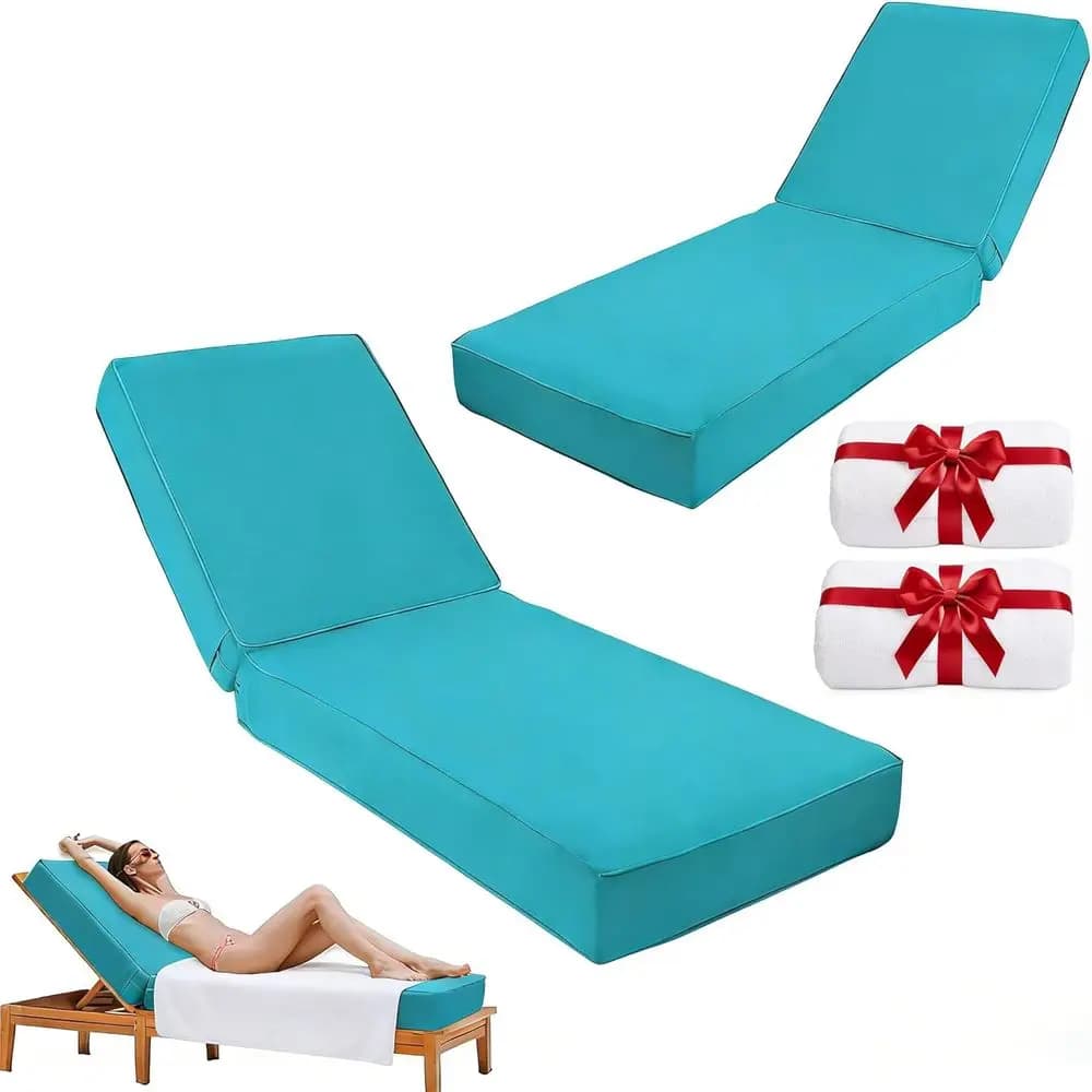 Set di 2 cuscini spessi impermeabili per sedia lounge da esterno, con fodere rimovibili, colore blu lago