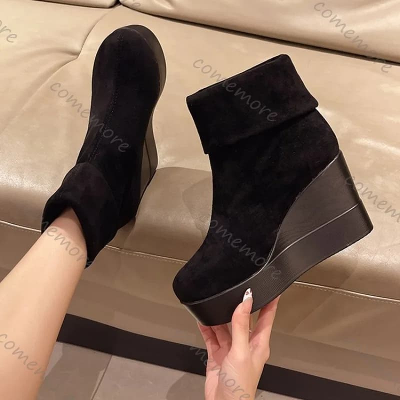 Comemore Stivaletti con fondo spesso Donna Nero Albicocca Autunno Inverno 9 cm Scarpe con tacco super alto per donna Botines con zeppa