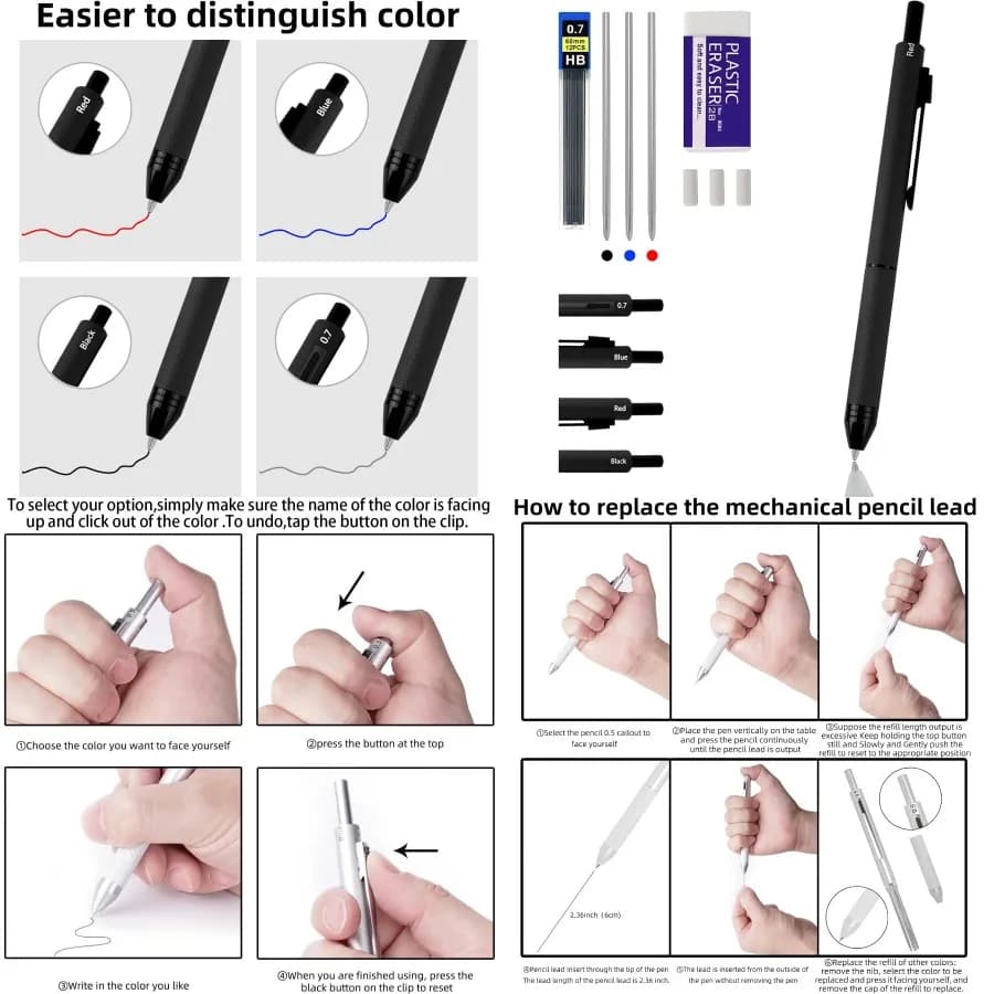 Penna multifunzione 4 in 1 con inchiostro a sfera nero rosso blu e matita meccanica da 0,7 mm con una elegante custodia in metallo ideale per
