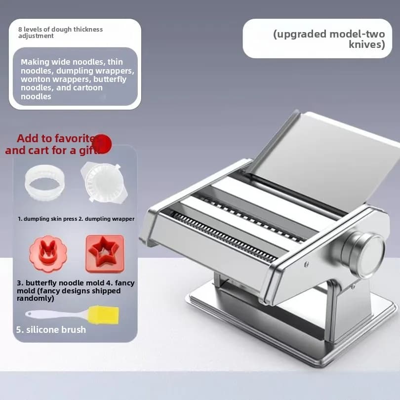 Pasta Maker Machine, Stainless Steel Manual Pasta Machine, Adjustable Thickness 0.6-4.8MM Settings, Makes Fettuccine&Tagliolini