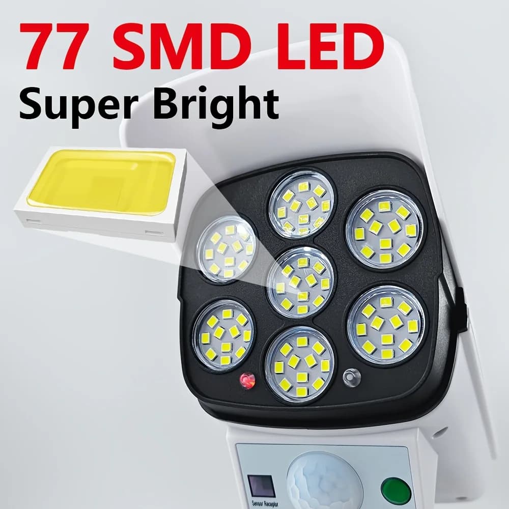 Outdoor Solar Lights With Motion Sensor Remote Control Safety Lights Wireless 77LED Fake Safety Camera for Garden Decoration