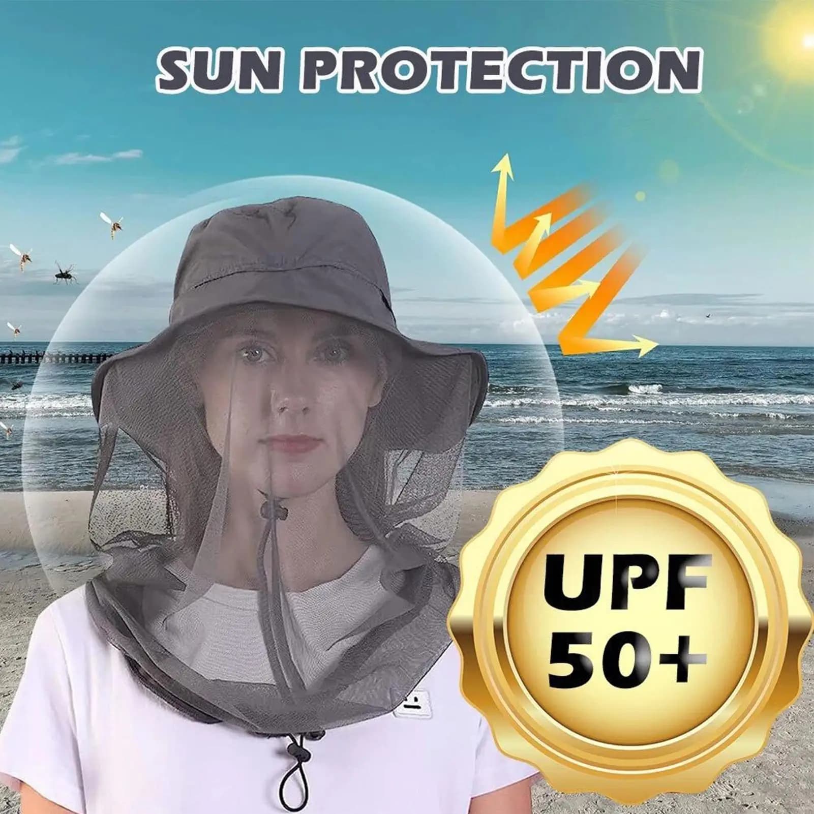 Cappello con rete per protezione solare a mosca Cappello con rete per testa a mosca Copri collo in rete di nylon Accessori da pesca traspiranti per l'escursionismo
