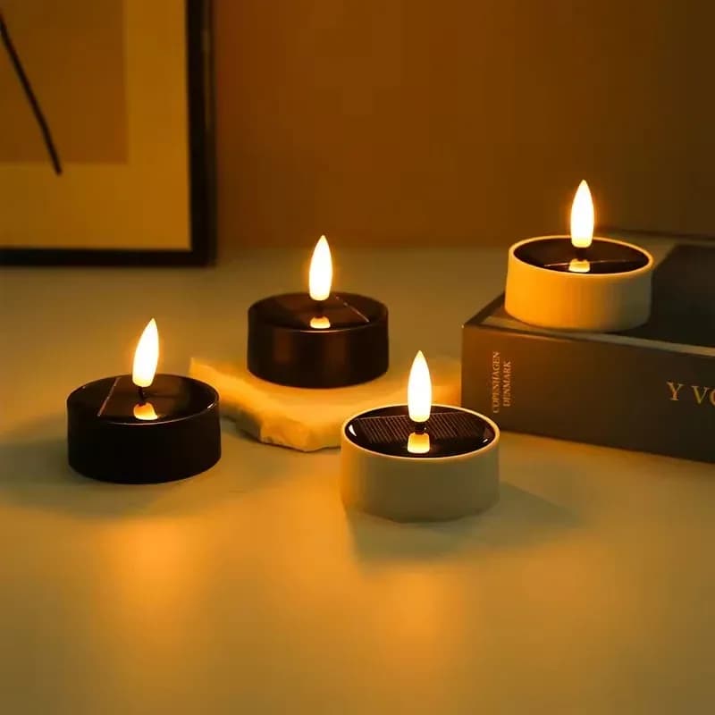 Candele LED Ricaricabili con Pannello Solare, Senza Fiamma, Decorative per Matrimoni e Natale, Luci da Tè Ricaricabili
