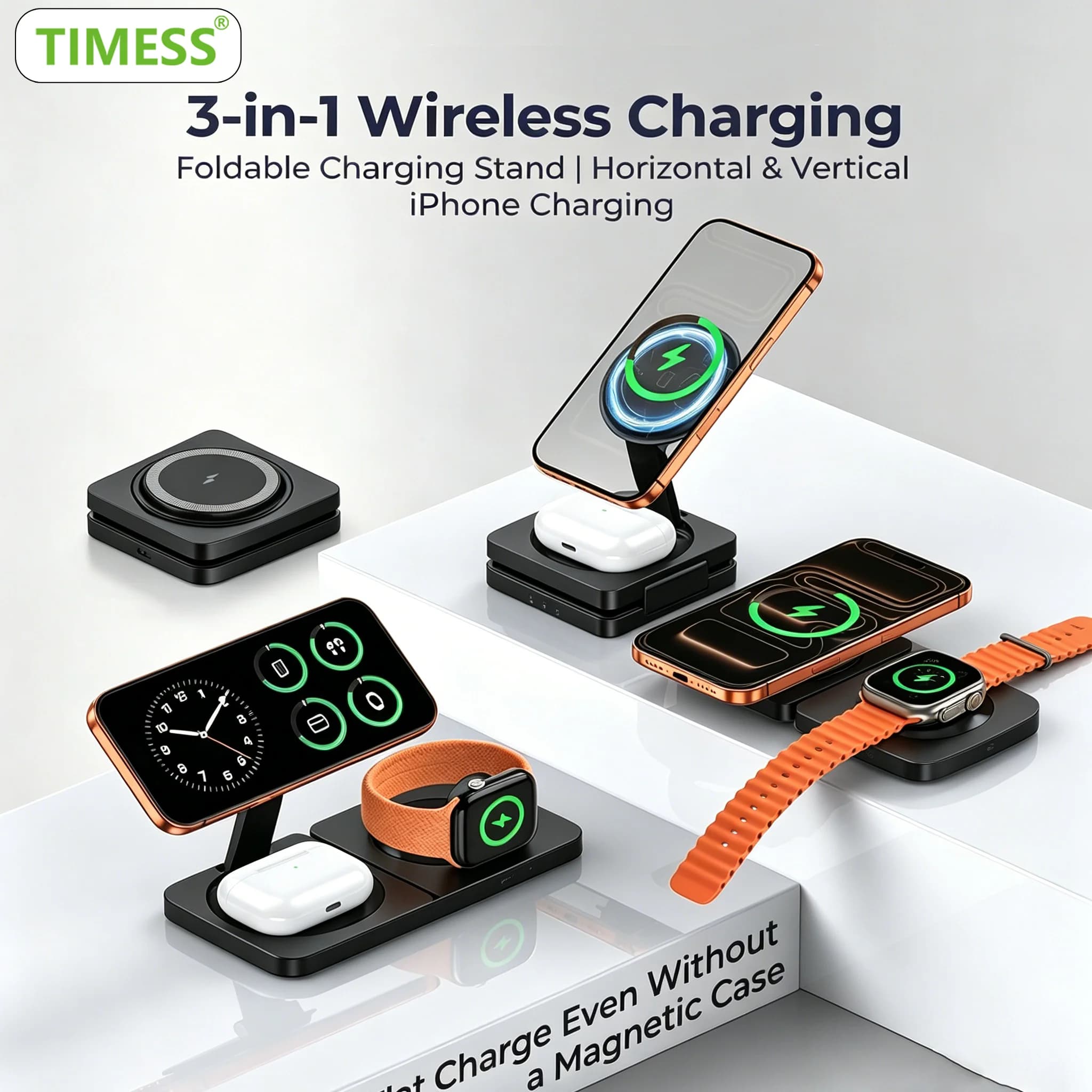 TIMESS Fast Magnetic 3 in 1 Wireless Charger For iPhone 17 16 15 PRO MAX For Apple Watch iWatch For Airpods Pro Charging Stand