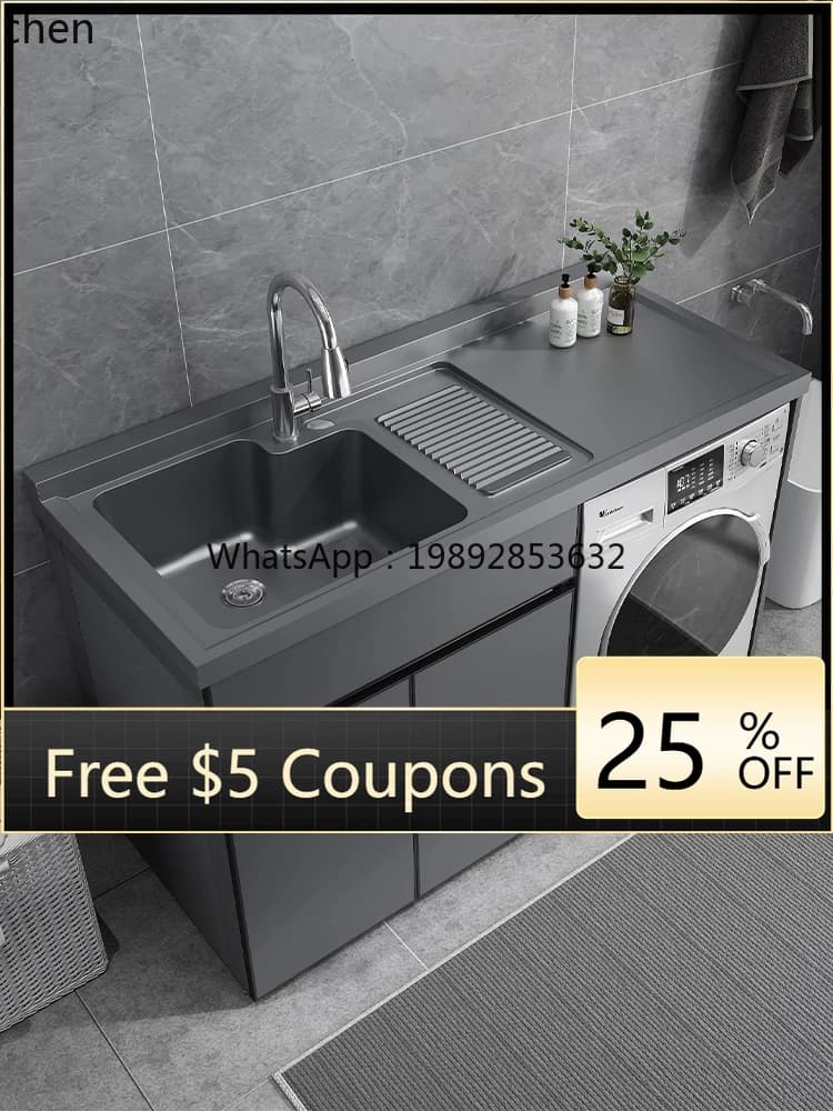Mobile lavanderia da balcone in alluminio a nido d'ape BB con lavabo integrato e asse per stendere i panni, angolare