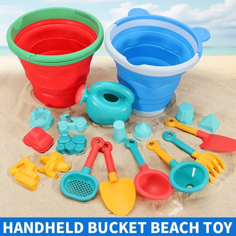 Set di Giocattoli da Spiaggia per Bambini, Attrezzi per Costruire Castelli e Animali, Gioco da Sabbia Pieghevole con Secchiello e Paletta