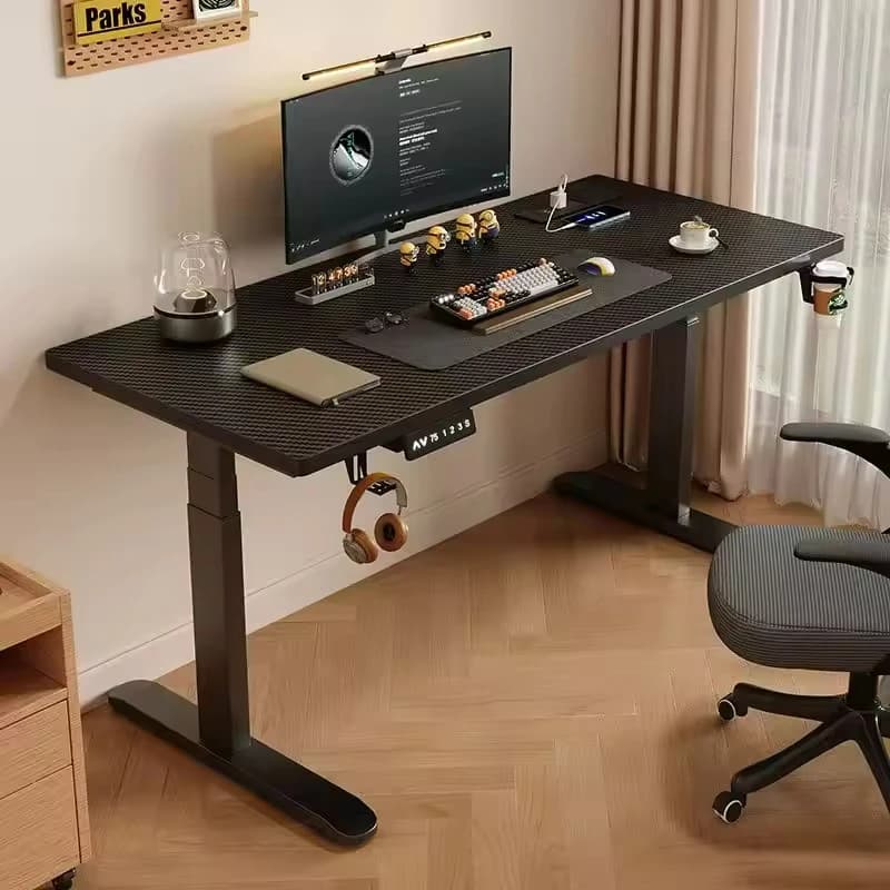 # Scrivania per Computer in Legno Stile Moderno Z con Altezza Regolabile Elettricamente, Postazione di Lavoro per Gaming in Ufficio o Camera da Letto