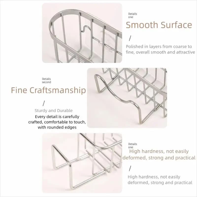 Supporto per Spugna con Ventose e Gancio, in Acciaio Inossidabile, Design Cavo per Drenaggio Rapido, Facile da Pulire, per Lavello