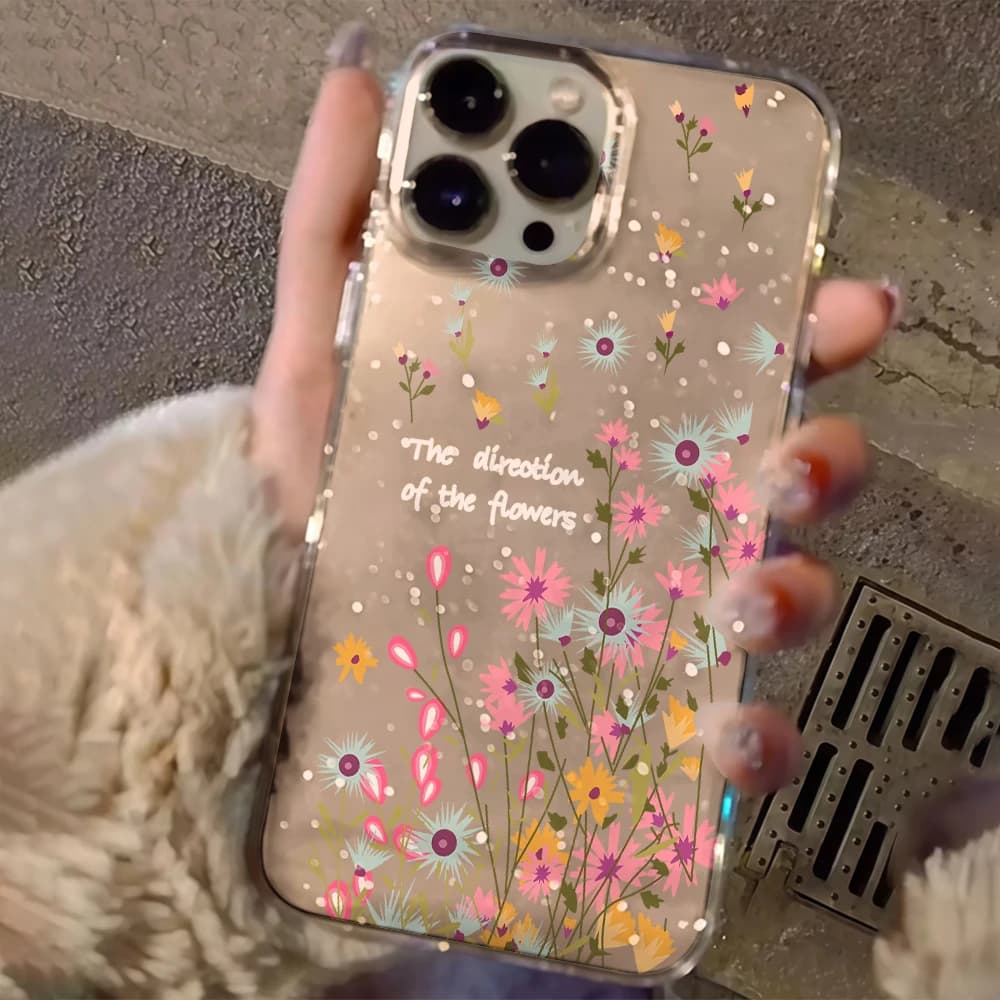 Luxury Tulips Flowers Clear Glitter Phone Case For iPhone 17 15 13 16 12 11 14 Pro Max 17 Air XR X 16e Cases Shockproof Cover