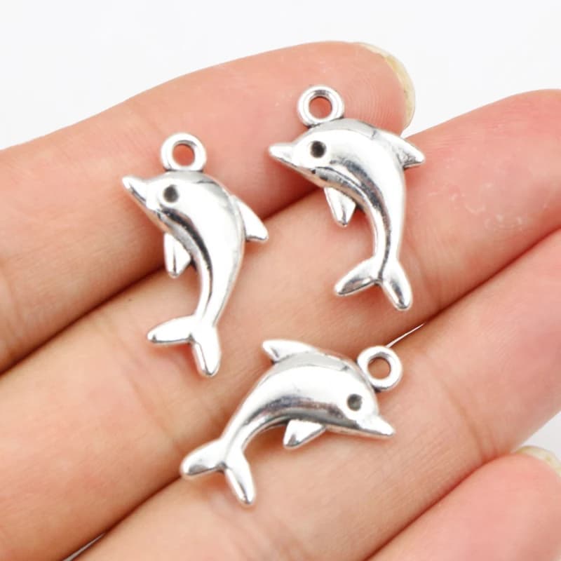 15 pendenti con ciondoli fatti a mano con delfino placcato in argento antico da 23x13 mm: fai da te per la collana del braccialetto