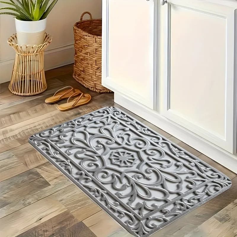 1PC Wrought ironwork Pattern Kitchen Rug Non-Slip Door Mat Pop design Bathroom Rug Bath Mat Carpet for Home Sink Laundry Decor