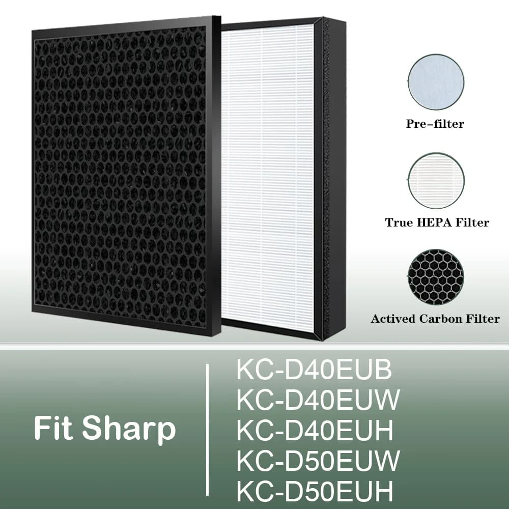 Compatibile con purificatore d'aria Sharp KC-D40EUB KC-D40EUW KC-D40EUH KC-D50EUW KC-D50EUH FZ-D40HFE FZ-D40DFE HEPA Filtro al carbone