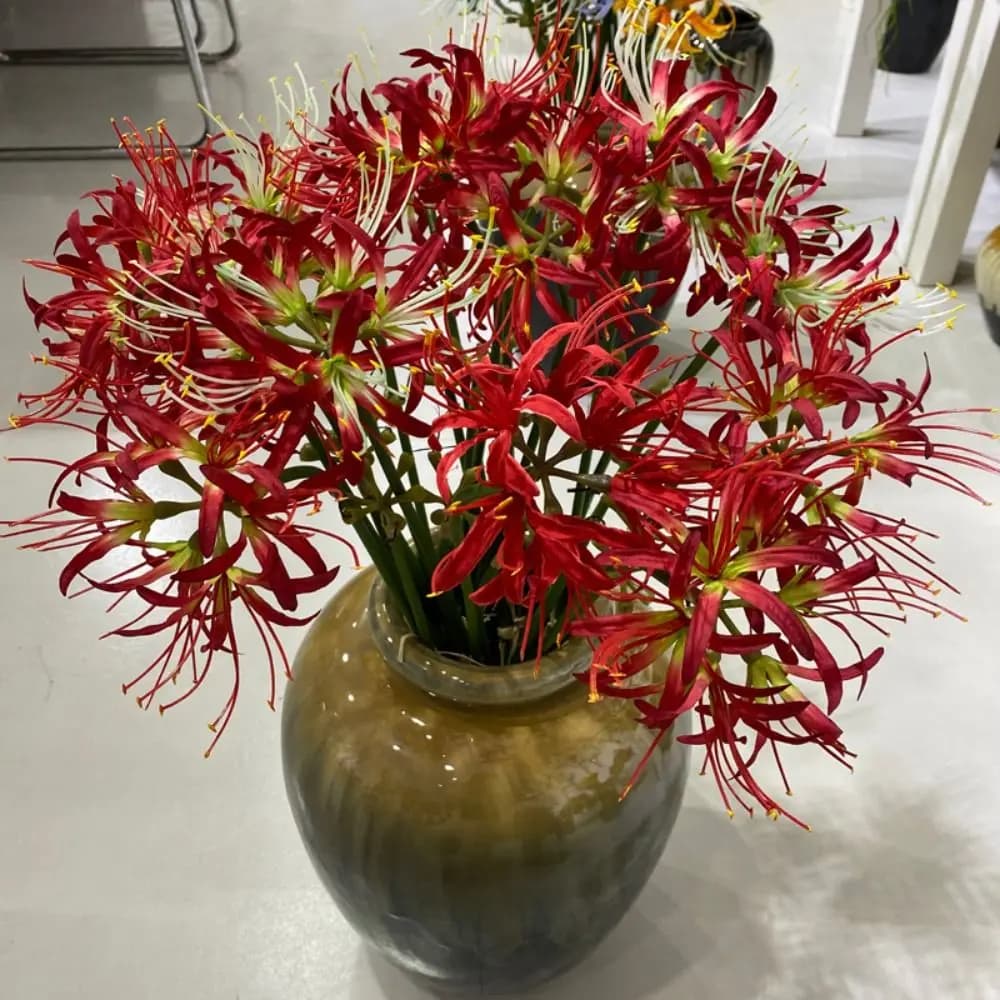 60cm Artificial Higanbana Flower Branch Handmade Plastic Silk Equinox Flower Real Touch Beautiful Fake Flower Home Garden Decor