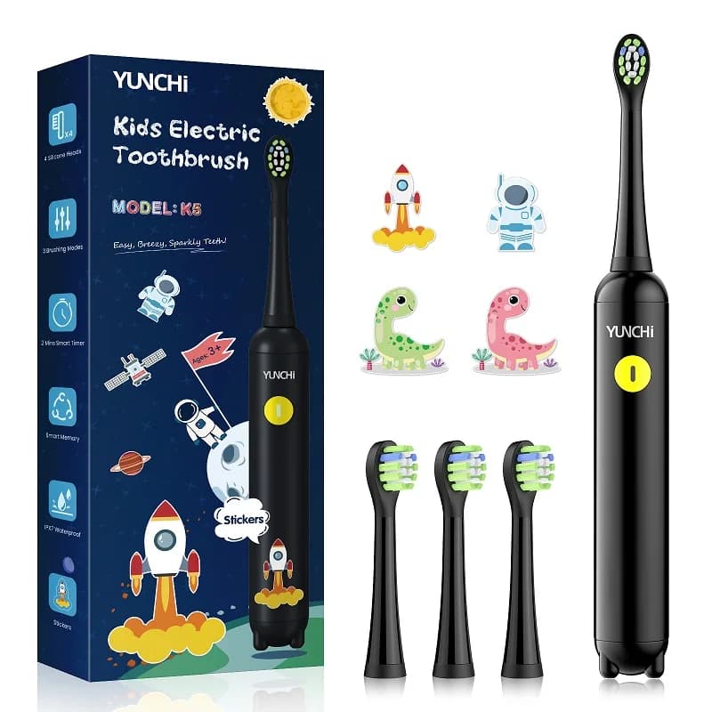 Yunchi Spazzolino elettrico per bambini Durata della batteria di 300 minuti Spazzolino automatico intelligente ricaricabile con testine di ricambio