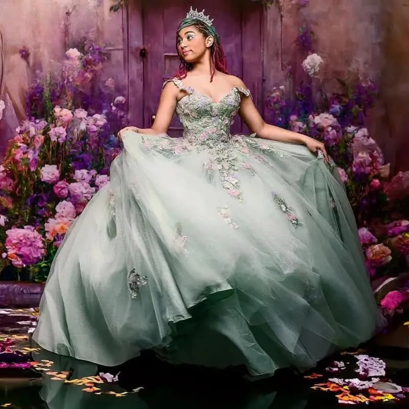 Abiti Quinceanera alla moda personalizzati Appliques Pieghe al largo della spalla Sweetheart Lace up Robe Quinceanera