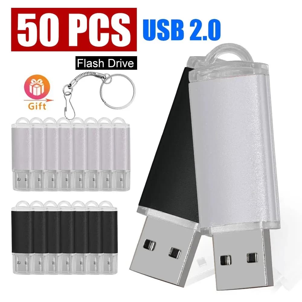 50 pezzi/lotto chiavetta USB economica alla moda 16GB 8GB 32GB 4GB 64GB in metallo argentato, pendrive, memory stick, pen drive, chiavetta USB, disco USB