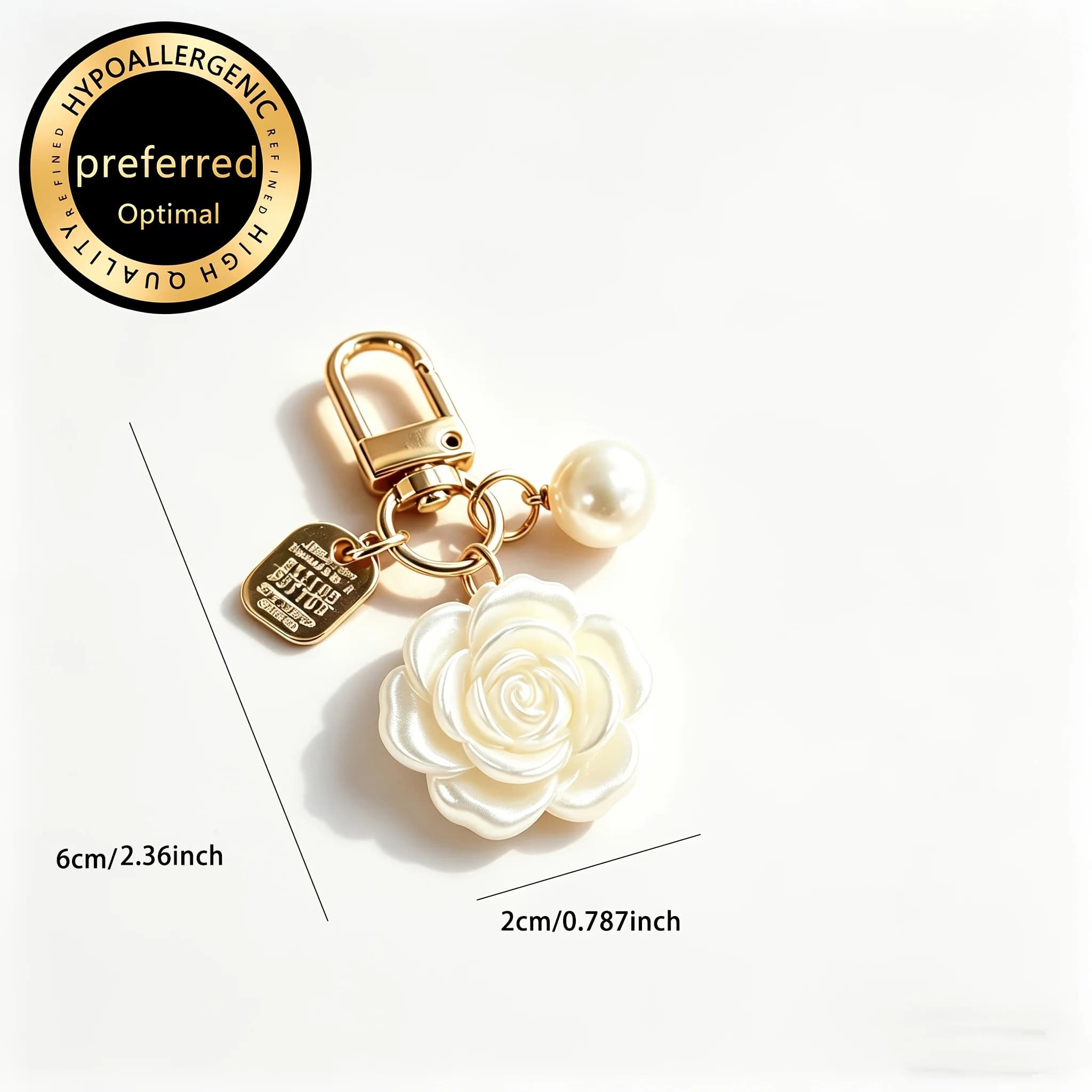 White rose flower shaped imitation pearl keychain, retro gold plated keychain, cute handbag pendant, minimalist packaging accessories, beautiful backpack pendant, earphone box accessories, fashion gifts for women and girls, summer