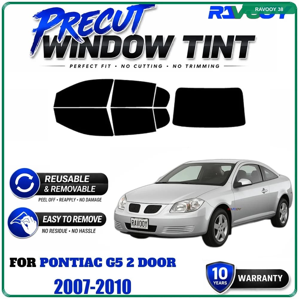 RAVOOY Precut Window Tint, Reusable Removable EPU Film, Custom Fit for Pontiac G5 2 Door 2007-2010, UV Heat Protection