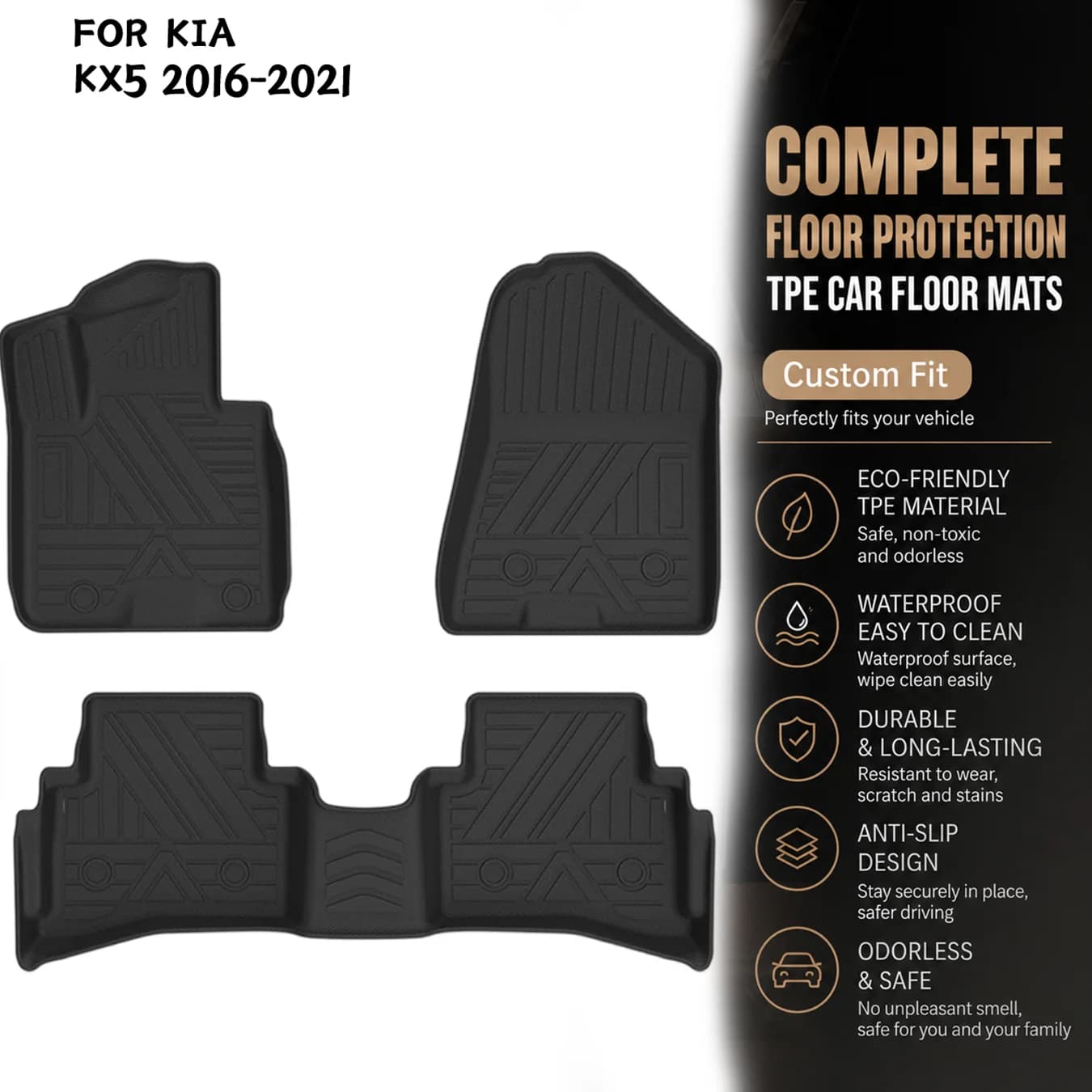 [LHD]Kia kx5 2016-2021 Four Seasons Waterproof and Anti-Slip TPE Floor Mat for Cars.
