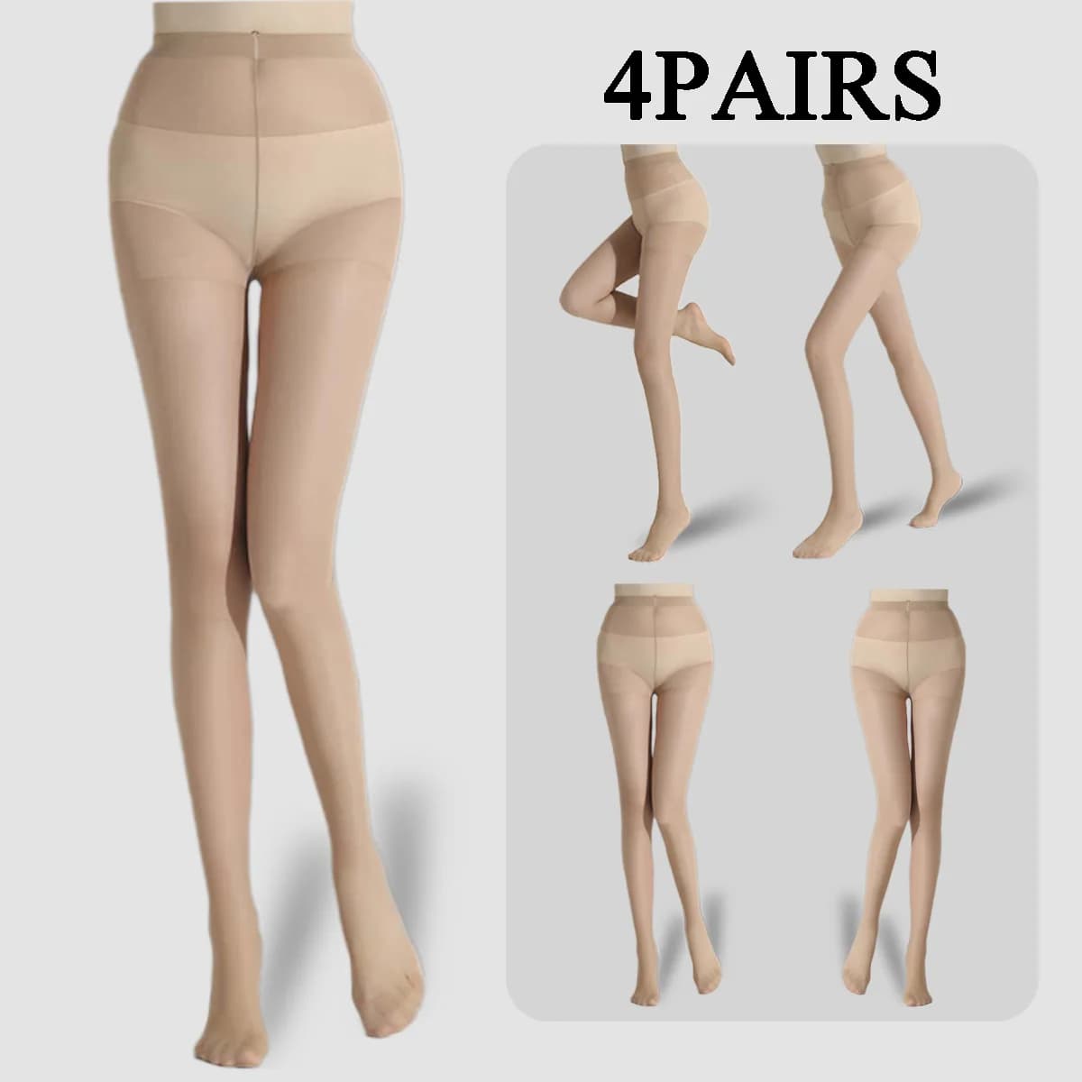Pack of four pantyhose with penetrating bottom for the skin, fashionable ultra-thin veiled socks for women in solid color
