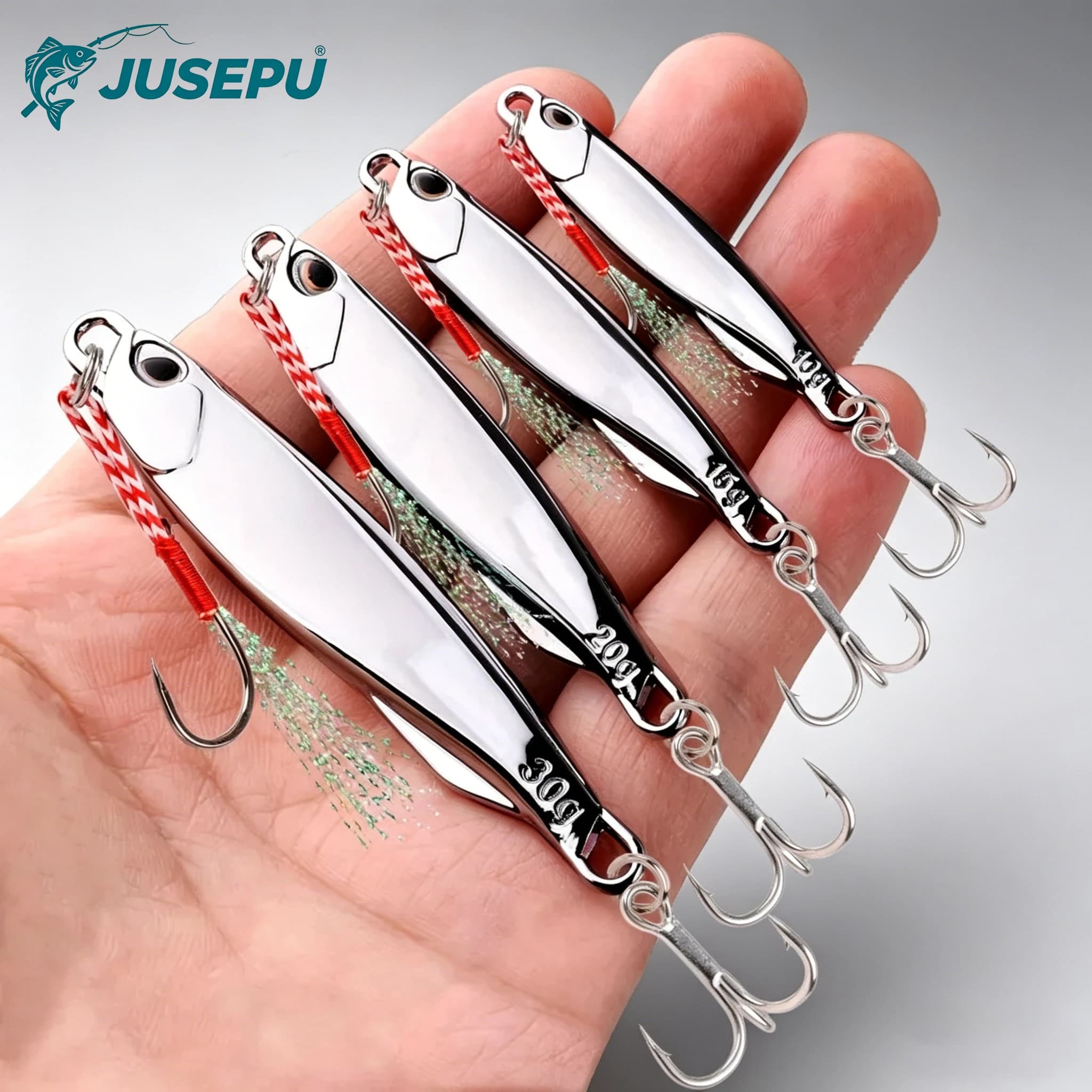 5pcs 10g/20g/30g/40g Long throw Quick Draw Bayfish Mirror Iron Plate Road Asian Bait Sea Bass Bent Mouth White Bar Fish Bait