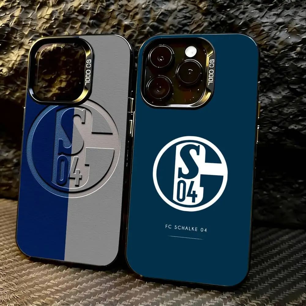 Cover per iPhone S-Schalke 04-PC per iPhone 17, 16, 15, 14, 13, 12, 11 Plus, Pro Max, XS, Cover Colorata Argento e Nera