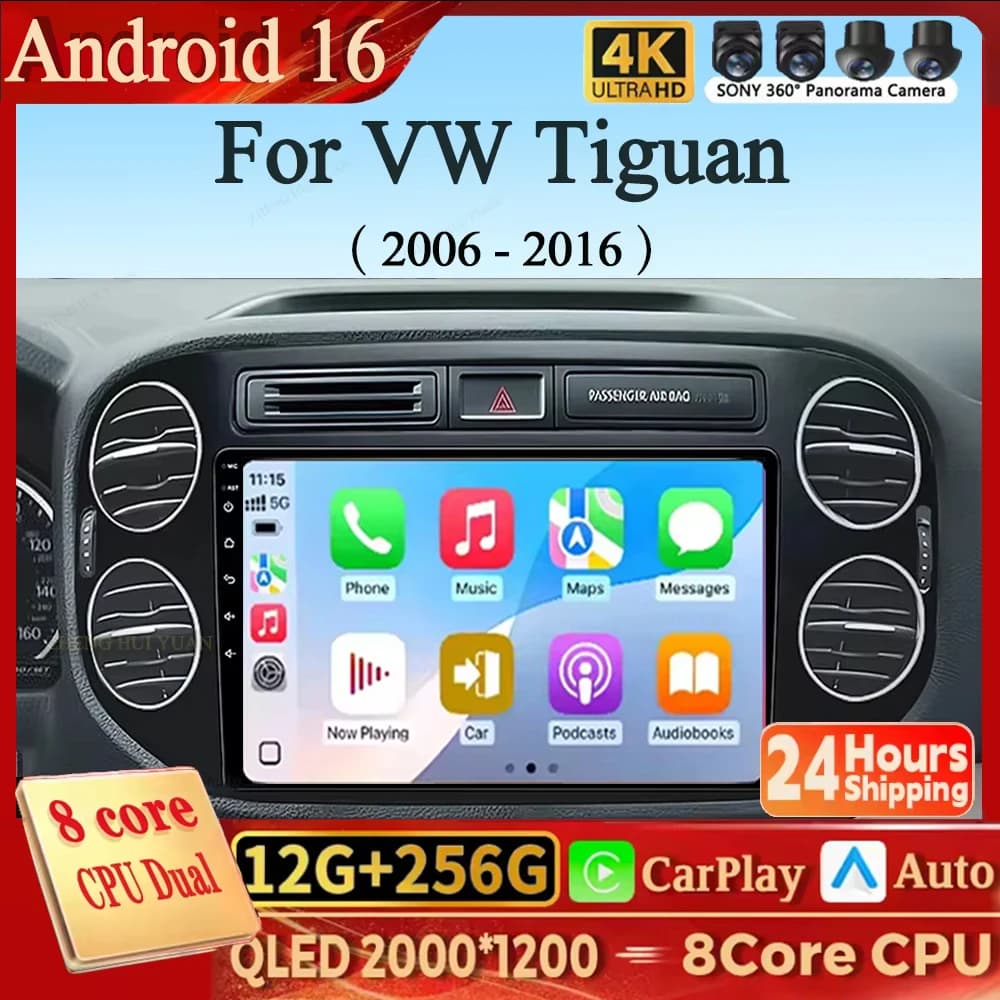 Android 16 Carplay Android Auto per Volkswagen VW Tiguan 2006 2010 2016 Golf Autoradio Multimediale con Schermo Video e Supporto Ra