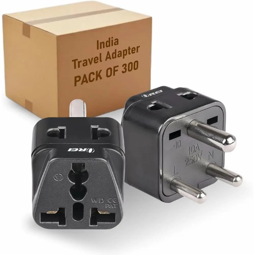 Adattatore da Viaggio Universale 2-in-1 Tipo D per USA, India, Nepal e Pakistan - Certificato CE, Conforme RoHS, Confezione da 300, Nero