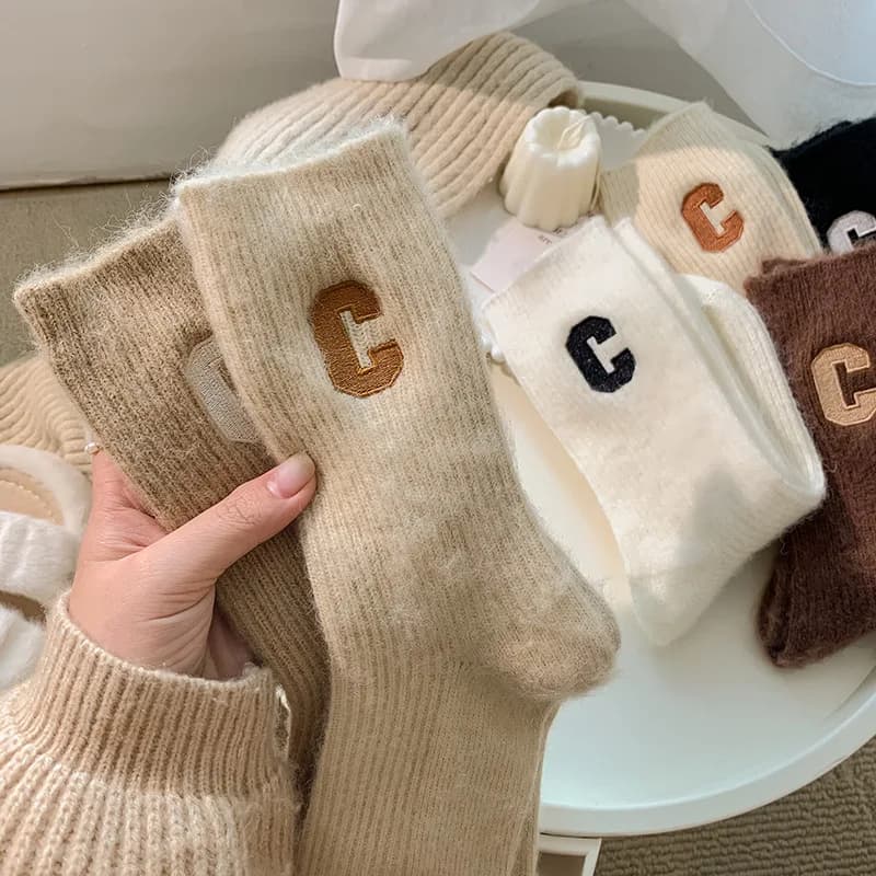 Women's wool socks hot winter cashmere often casual Japanese fashion Solid color comfortable sock for home long high 2030 2030