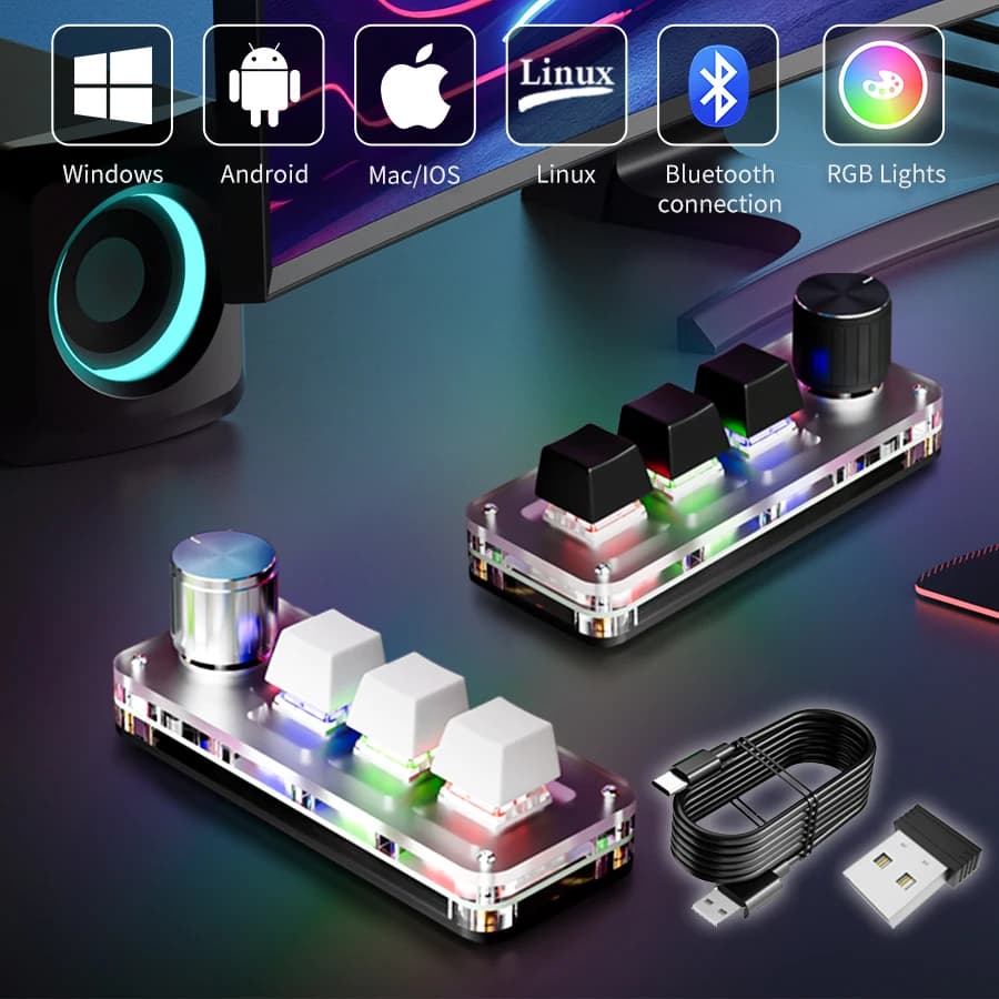 2.4G 3 tasti 1 manopola Tastiera Bluetooth personalizzata Tastiere macro RGB Copia incolla Tasto di scelta rapida Gioco Hot Plug Mini tastiera meccanica