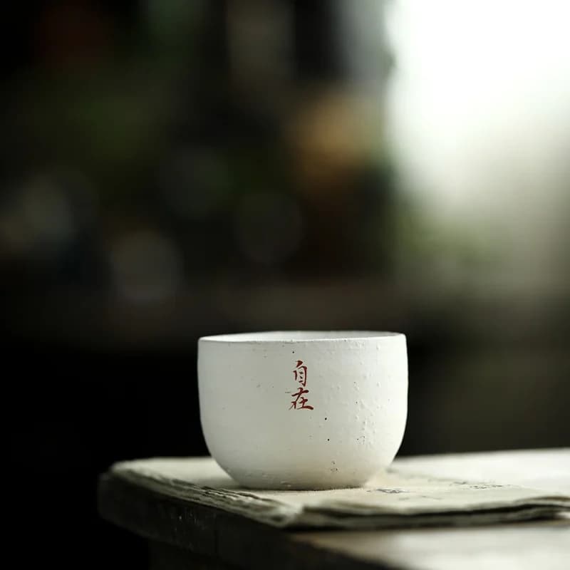 Jingdezhen Japanese Style Pink Drawing Series Glazed Calligraphy Ceramic Tea Set Tea Tasting Cup round Melting Master Cup Suppor