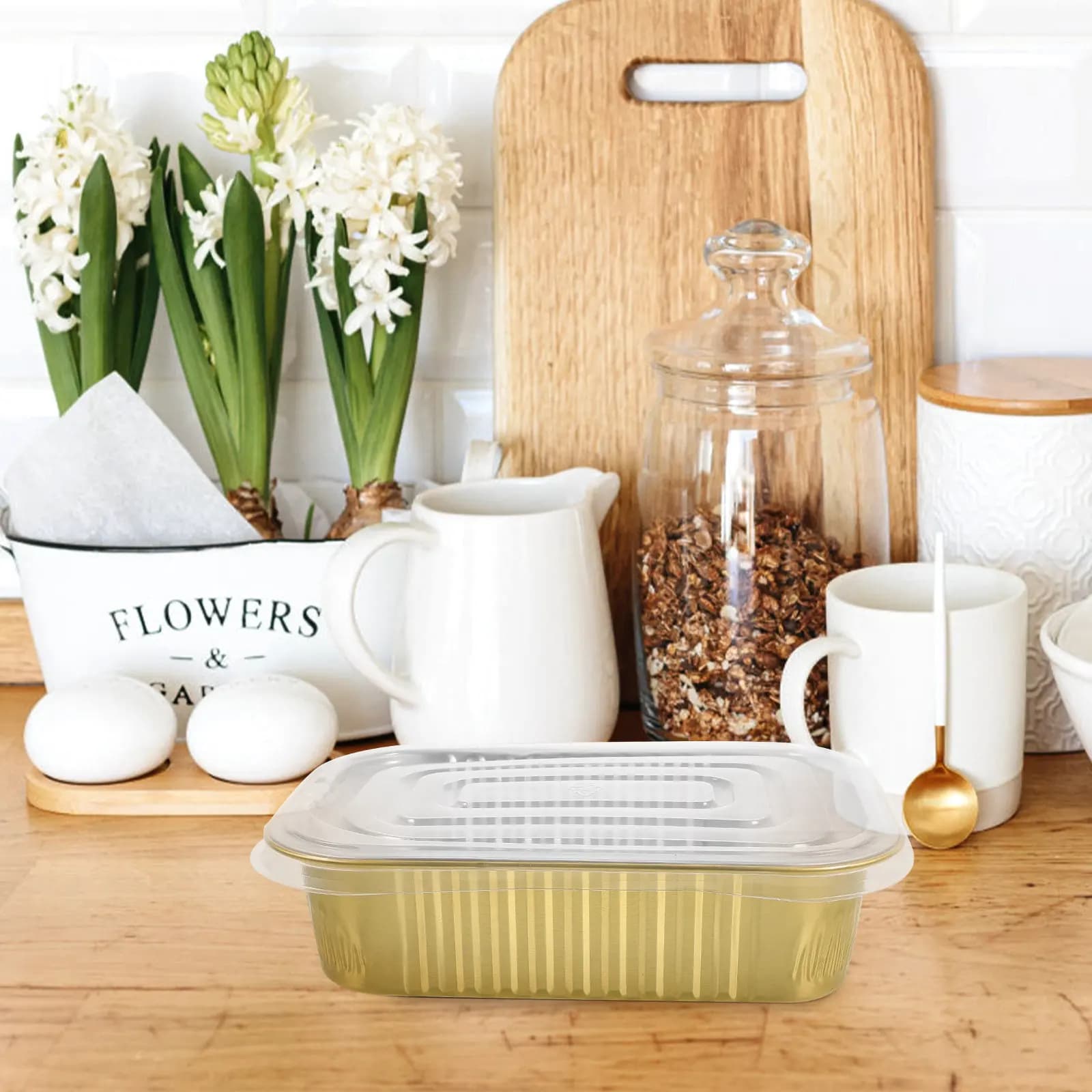 10 Set di Teglie in Alluminio Rinforzato con Coperchio Ermetico, Contenitori Multiuso per Alimenti, per Grigliare, Cuocere al Forno, Cuocere a Vapore, Portatili e Impilabili