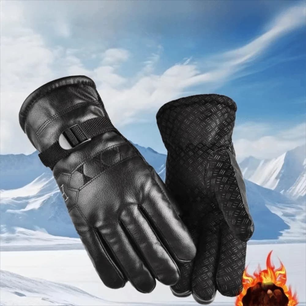 Semplici guanti da sci invernali neri multifunzione tenere al caldo guanti in pelle da uomo guanti termici da guida con dita intere da equitazione
