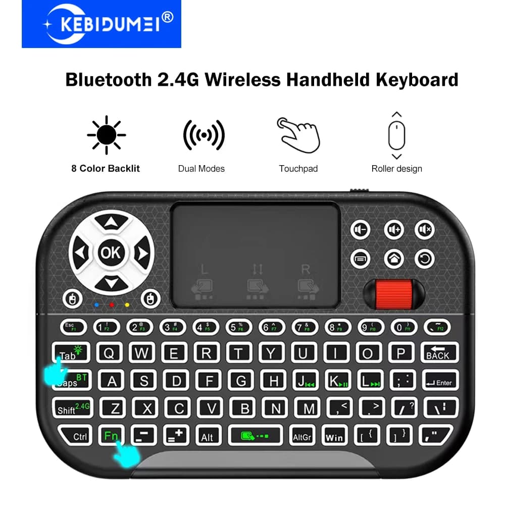 KEBIDUMEI 8 Mini Tastiera Wireless RGB con Touchpad a Rotella, Telecomando Air Mouse Dual Mode Bluetooth 2.4G per PC, TV Box, Proiettore