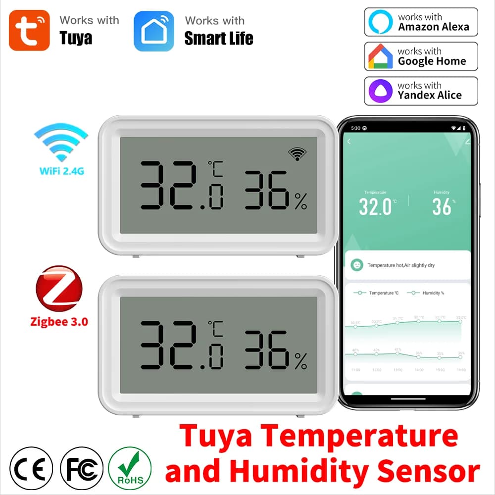 Tuya WiFi Zigbee 3.0 Temperature Humidity Sensor Smart Thermometer Hygrometer APP Remote Control Work with Yandex Alexa