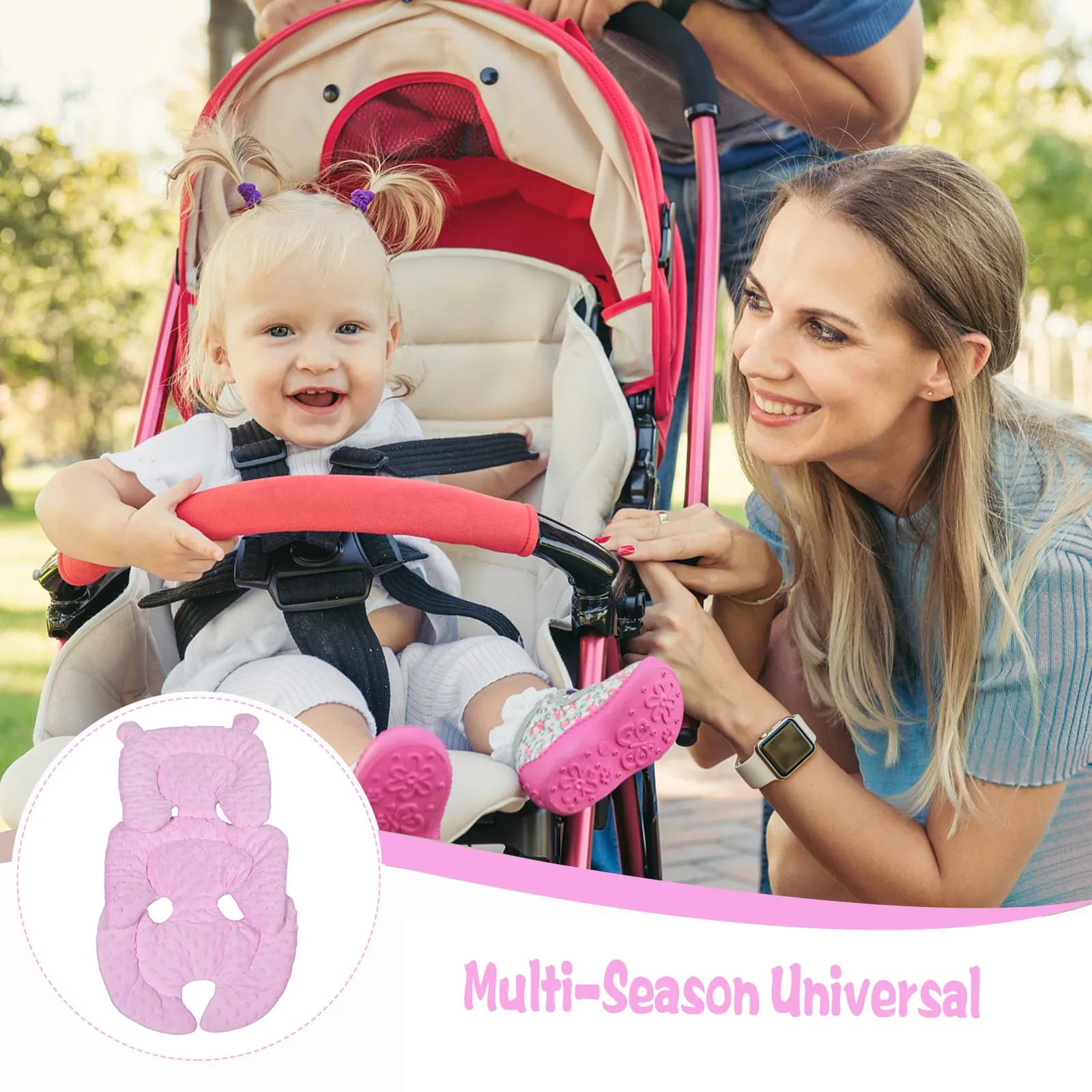 Cuscino per passeggino ispessito universale, comodo e di supporto, per viaggi e shopping, facile da pulire, caldo per l'inverno
