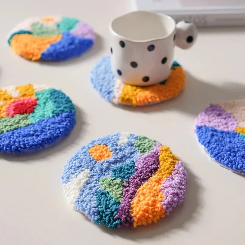 Kit da ricamo creativo per artigianato, pittura su lana, sottobicchieri, punto croce, cucito artigianale, decorazioni per la casa, 6 pezzi