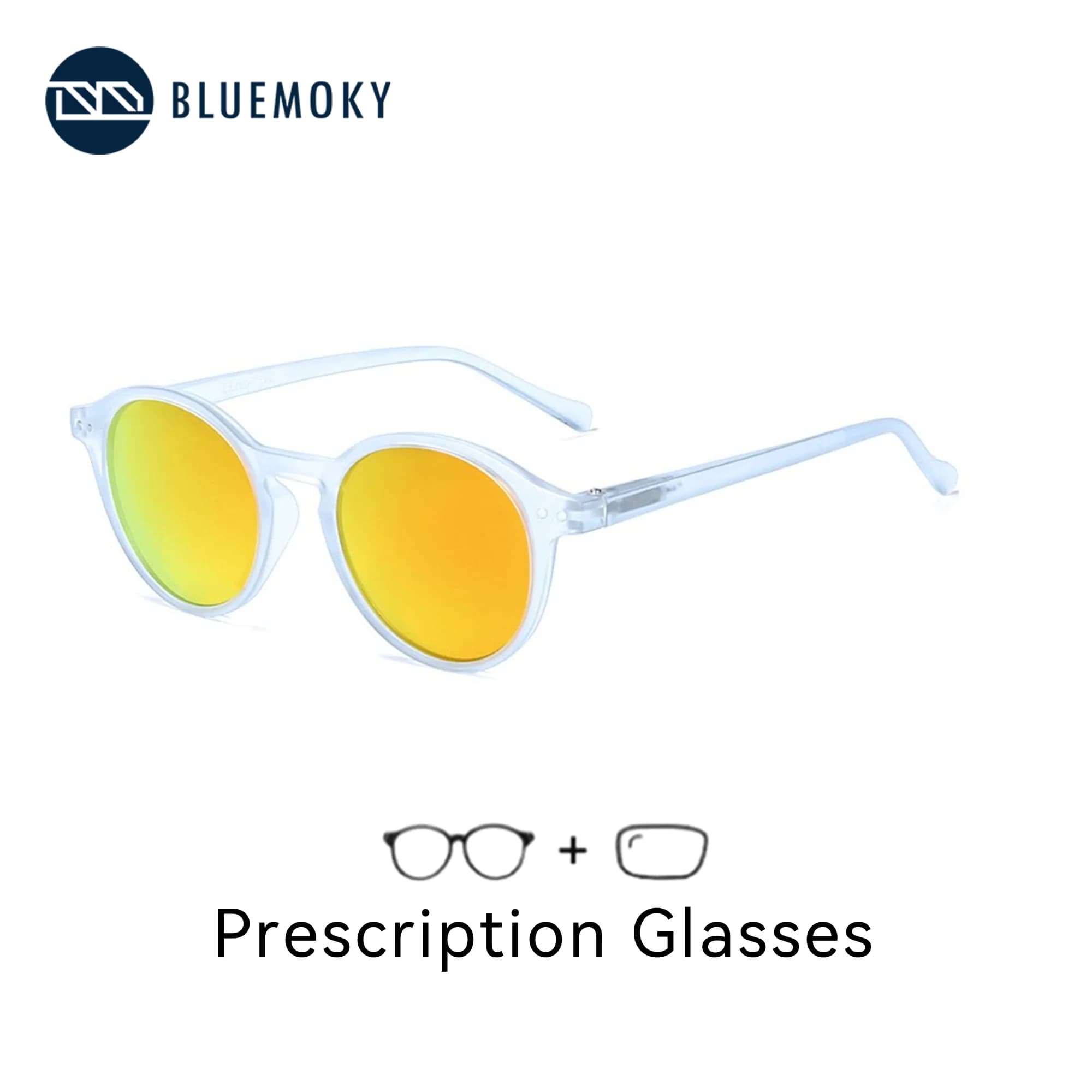 BLUEMOKY Vintage Round Polarized Prescription Sunglasses for Unisex Circular Myopia Glasses Progressive Optical Sun Glasses