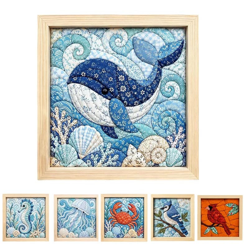 Premium No-Sew Kinusaiga Fabric Art Kit Marine/Bird Series Animals, DIY No-Sew Kinusaiga Fabric Art Kit, Cut Cloth Handcraft Kit