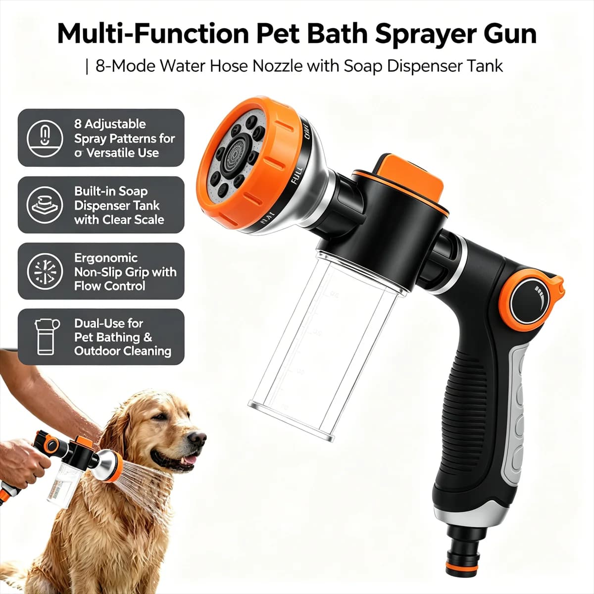 Pet Dog Shower Adjustable Mode High-pressure Sprayer Nozzle Hose Gun Cleaning Bath Water Foam Soap Foam Lance Sprayer Clean Tool