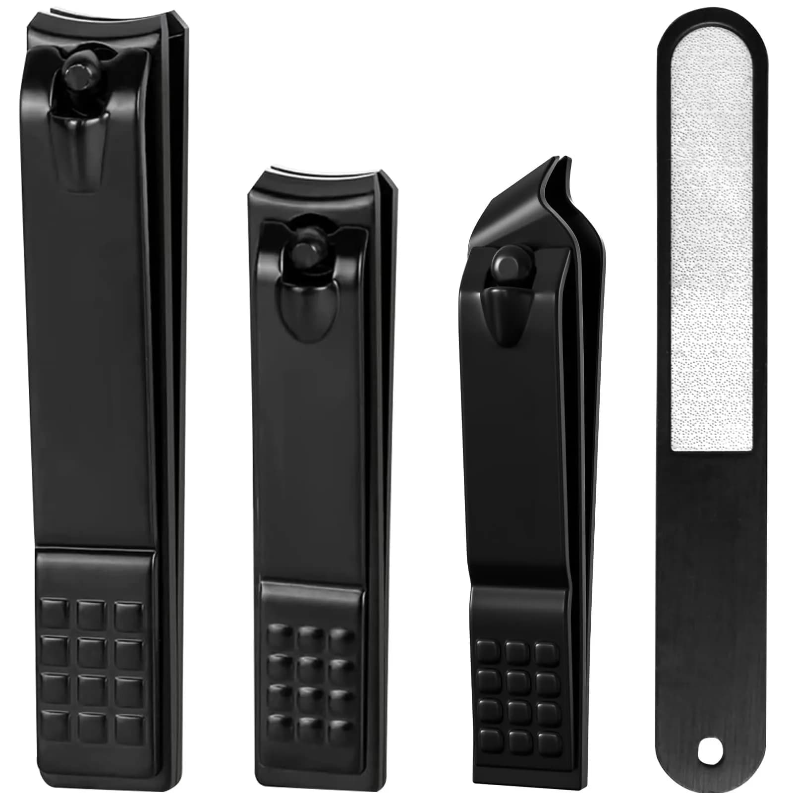 Set di 4 tagliaunghie in acciaio inossidabile nero con lima in vetro nano per lucidare le unghie, set di strumenti per manicure