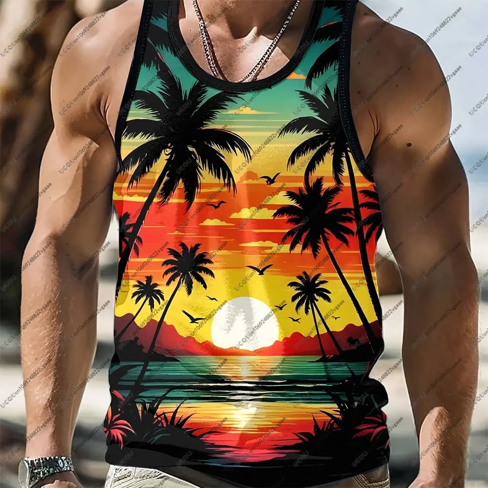 Tuta da surf tropicale estiva Canotta da uomo T-shirt da vacanza al mare Gilet sportivo casual traspirante Regalo Palmo Beachwear Hawaii