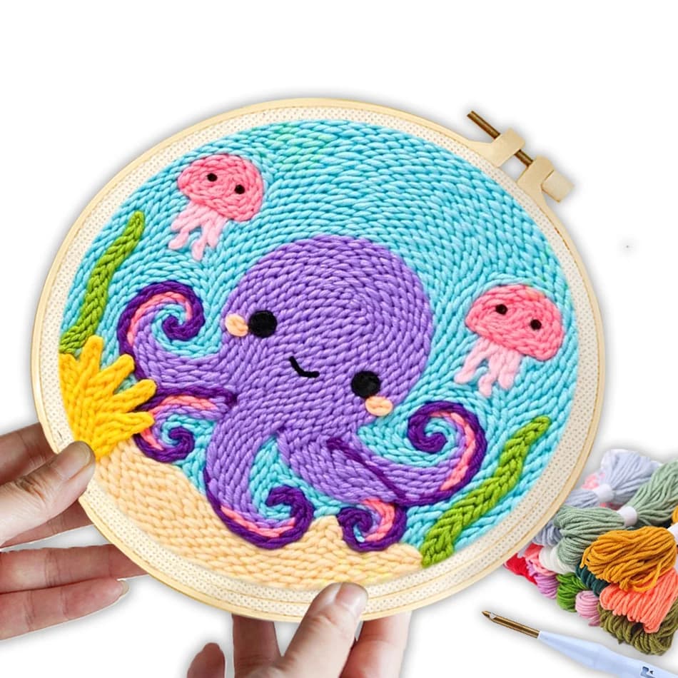 GATYZTORY punch needle embroidery kit for beginners 20X20cm with frame handmade octopus Cross stitch set Diy Crafts Home Decor