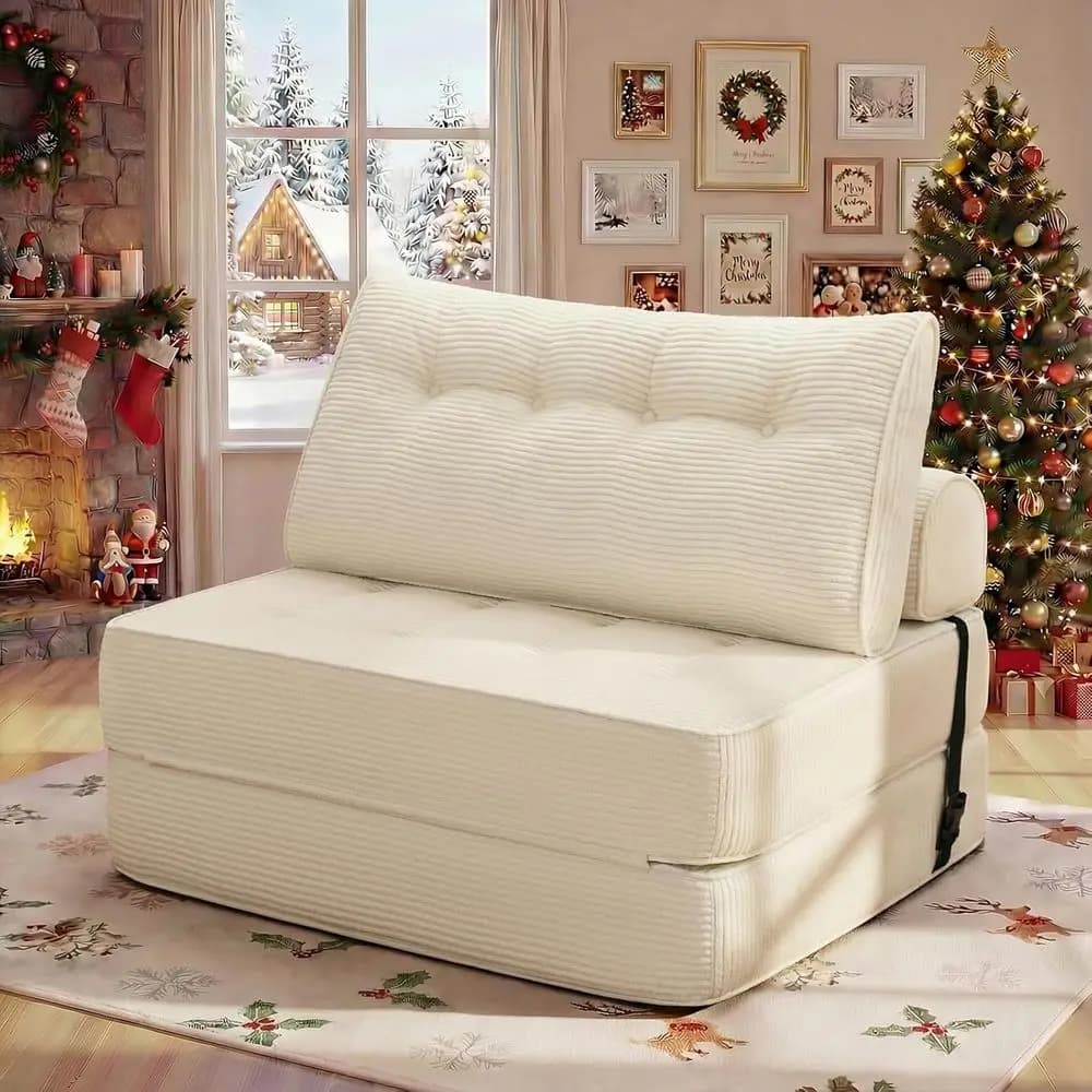 Divano Letto Convertibile 3-in-1 Misura Twin con Cuscini e Supporto Lombare per Salotto o Ufficio Domestico, Bianco