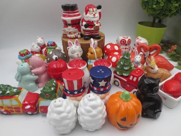 Set di agitatori per sale e pepe in ceramica con pittura a mano pura/babbo natale, alpaca, carrelli natalizi, conigli, fenicotteri, pigne